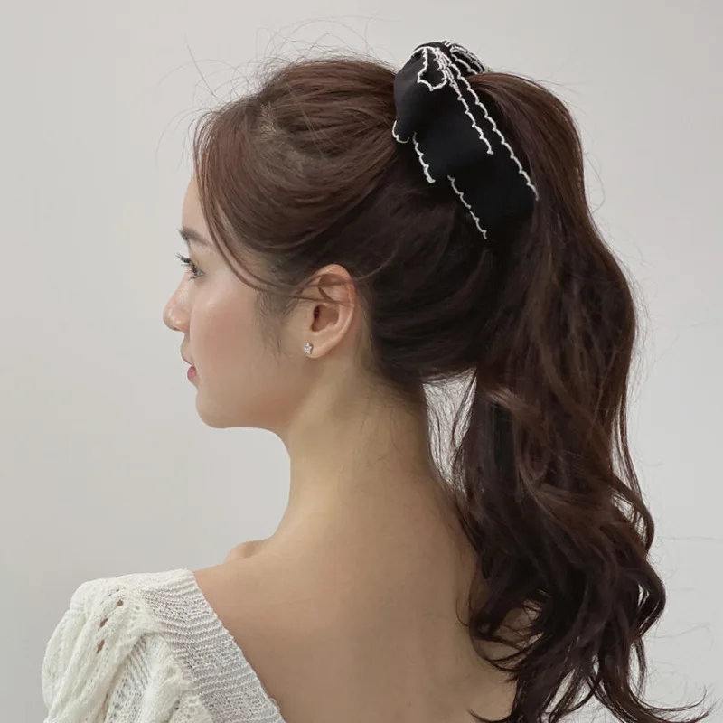 Korean Style Bow Banana Clip for Women Fashion Ribbon Headwear Ponytail Vertical Clip Girls Back Head Hairpin Hair Accessories