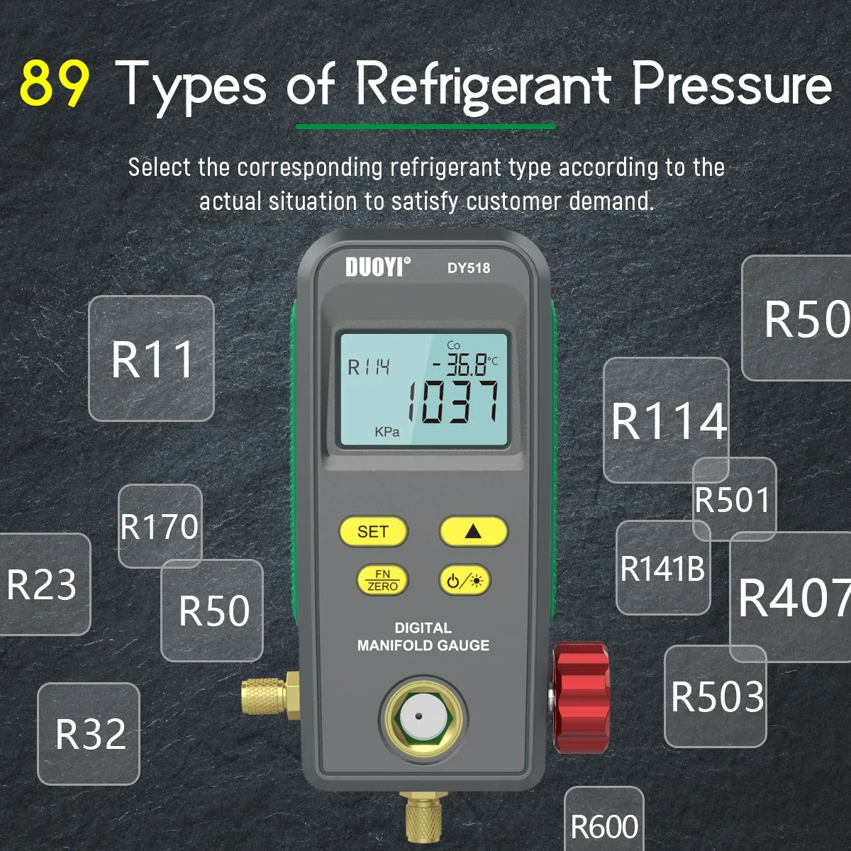 DUOYIDY518 Refrigeration Pressure Gauge Manifold Digital Air Conditioning Vacuum Meter Pressure Freon Manometer Temperature Test