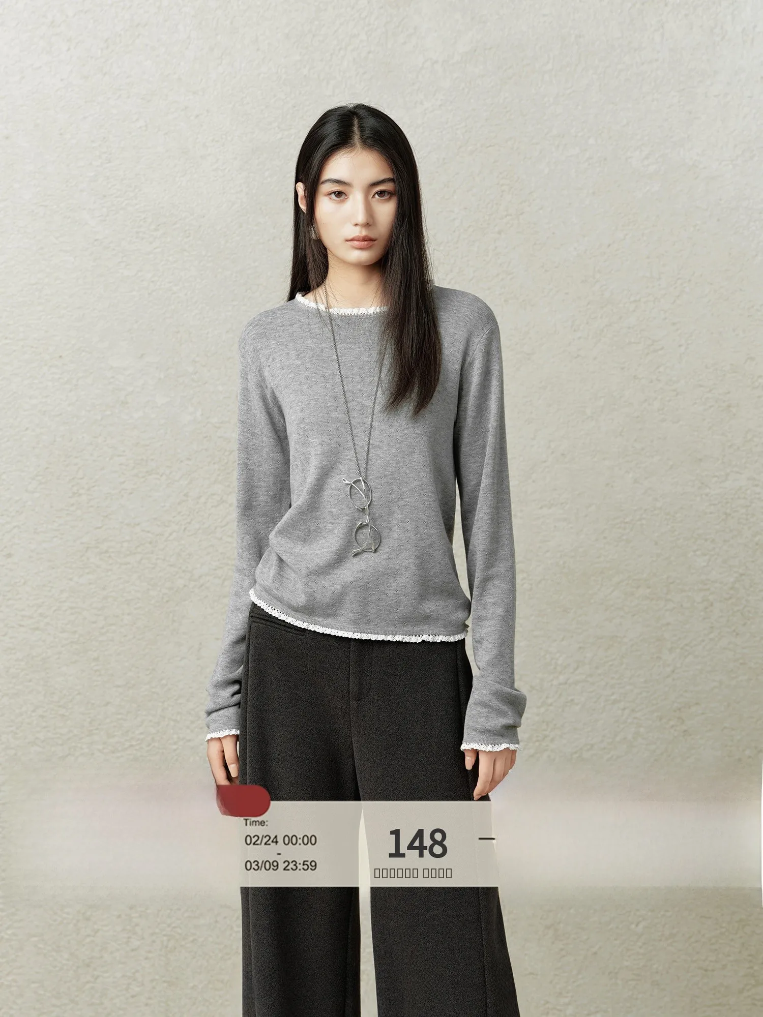 

Женская базовая кофта из шерстяной смеси с кружевной отделкой и длинным рукавом, зимний топ из качественной ткани