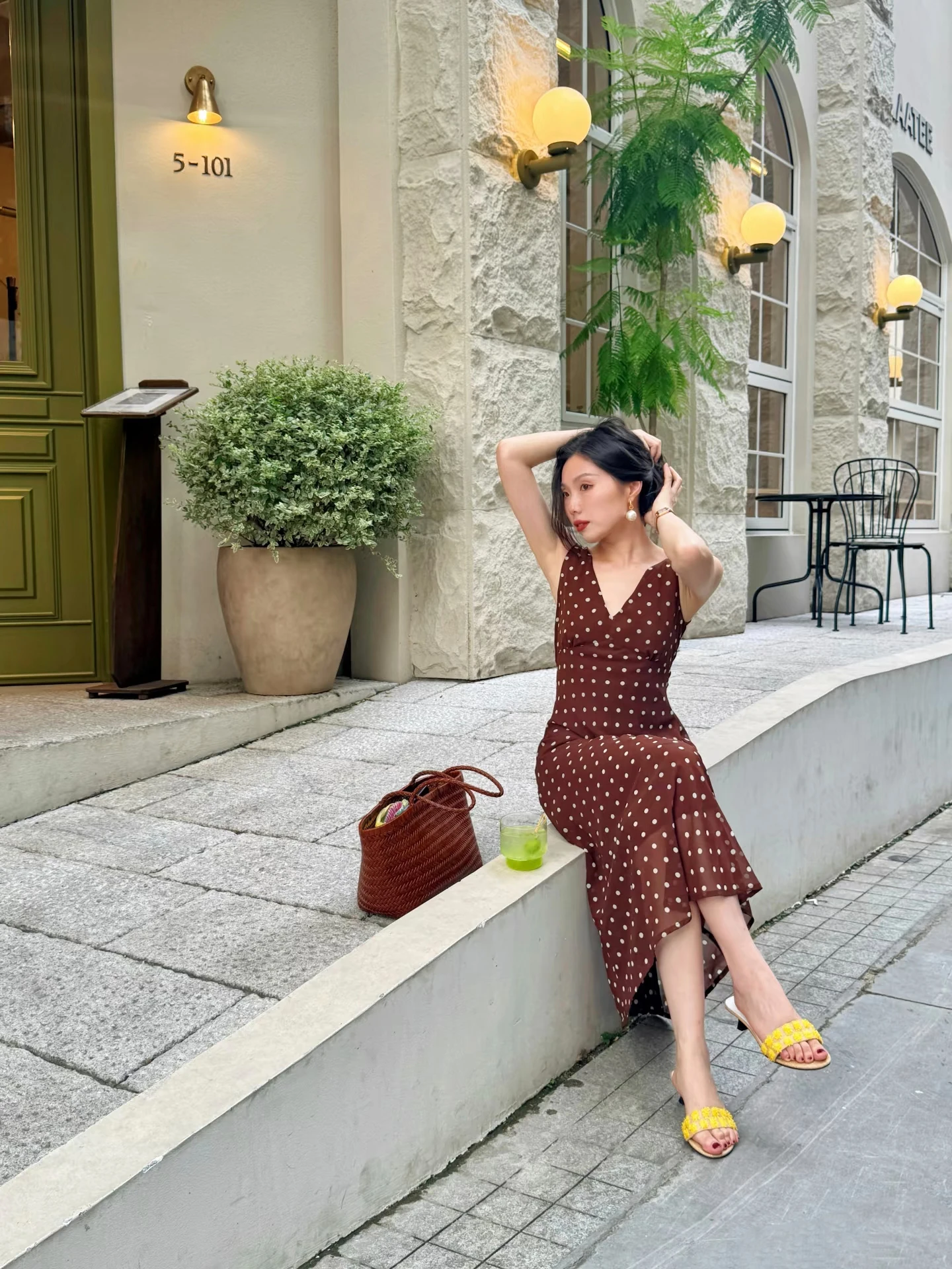 Brown Polka Dot V-N…