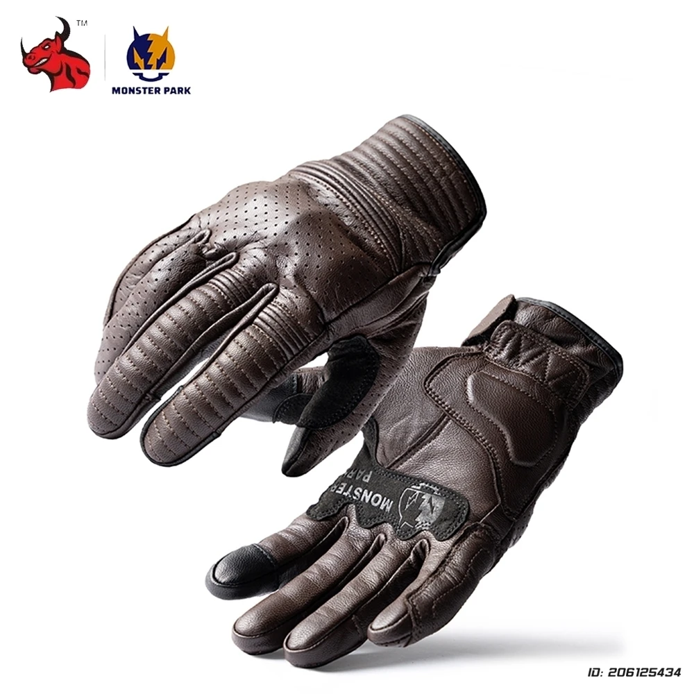 

Retro Leather Motorcycle Gloves Mesh Breathable Full Finger Motorbiker Gloves Non-slip Knuckle Protective Moto Motocross Glove