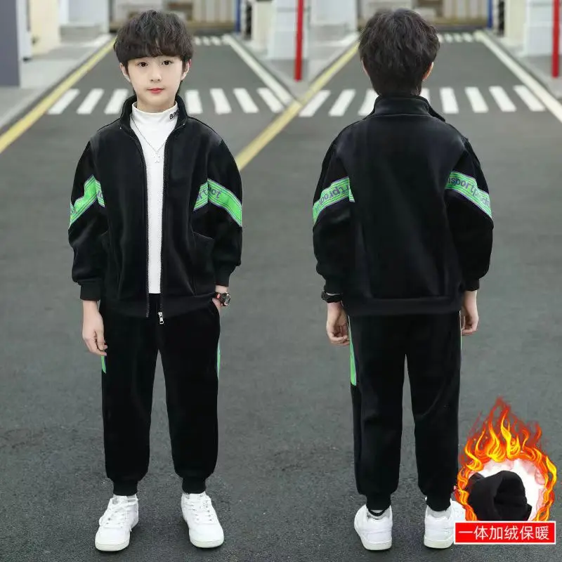 

Boys Coat +Trousers Cotton Kids Sport Suits 2PCS/Set 2023 Stylish Winter Autumn School Teenagers Tracksuit Children Sets