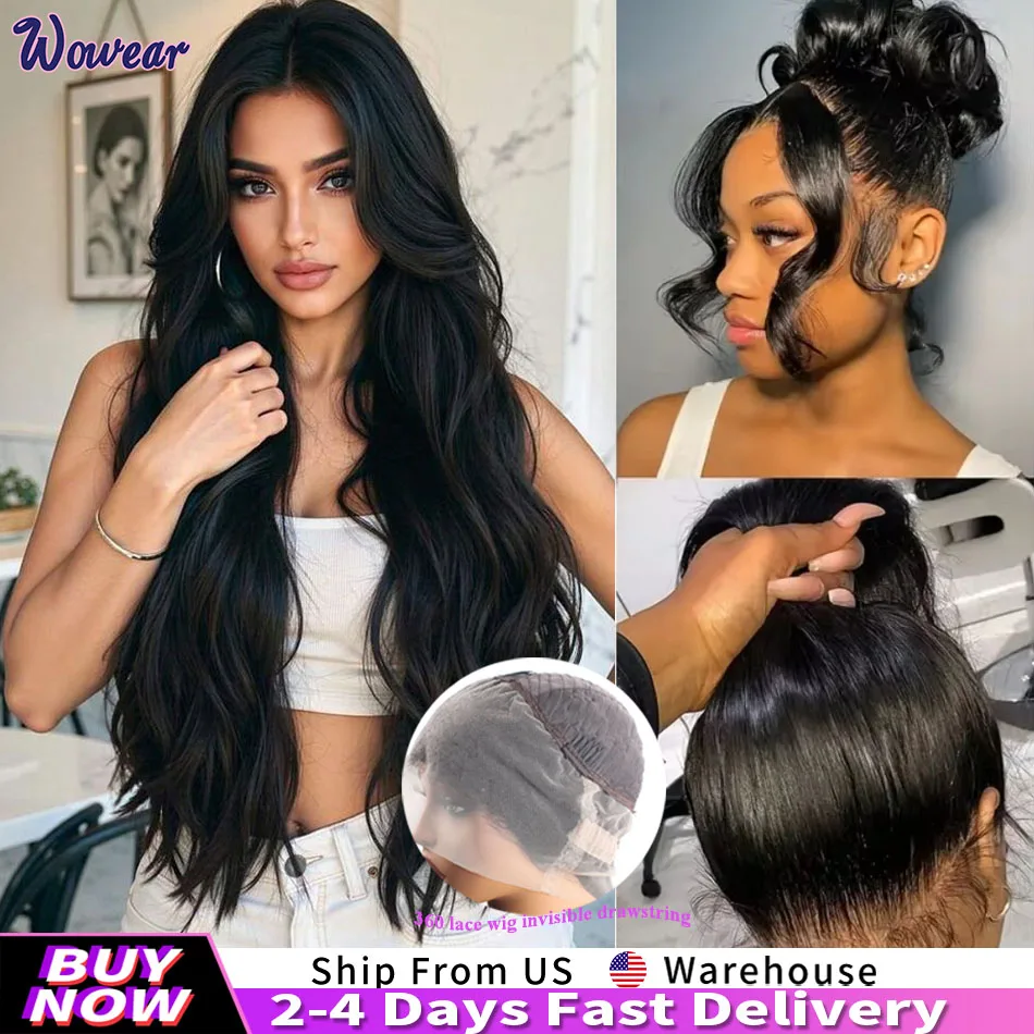 

Парик из натуральных волос 360 Full Lace Invisible Drawstring Wig Body Wave, предварительно проработанный, бразильский, с фронтальным кружевом, плотность 200%, 38 дюймов