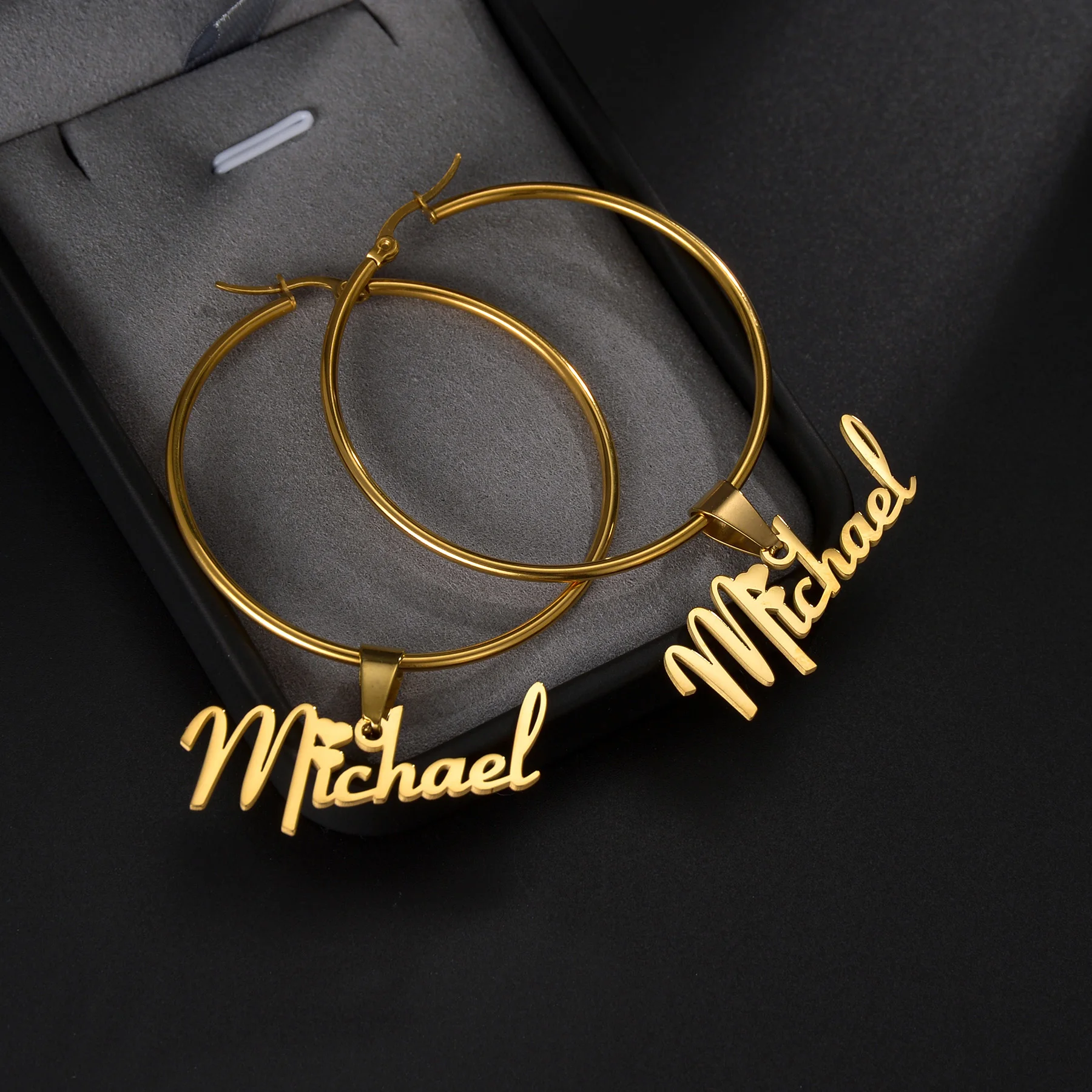 

Customized Name Earrings Personalized Stainless Steel Letter Nameplate Round Earrings Earrings Luxury Women's Jewelry