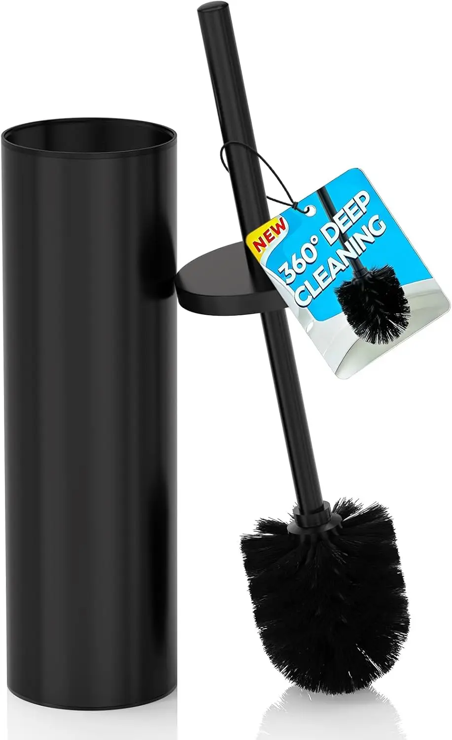 

Deep Cleaning Toilet Brush Set with Replaceable Heads, Modern Black Round Holder for Bathroom