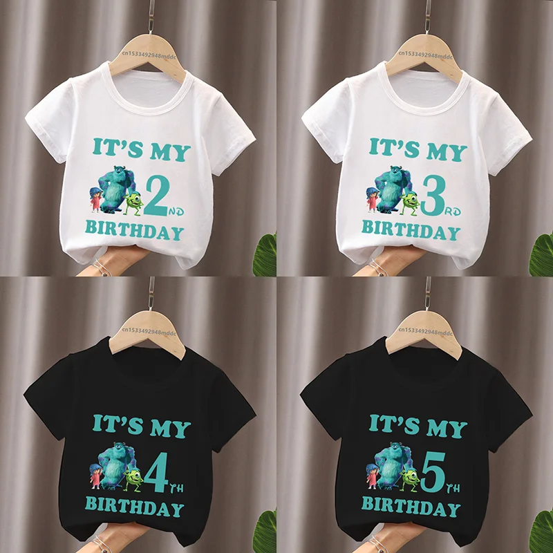 Monsters Inc University Cartoon T-Shirt para crianças, Roupa de criança, Bebé, Rapazes, Meninas, It\'s My 1, 2, 3, 4, 5, 6, 7, 8, 9 Years Birthday