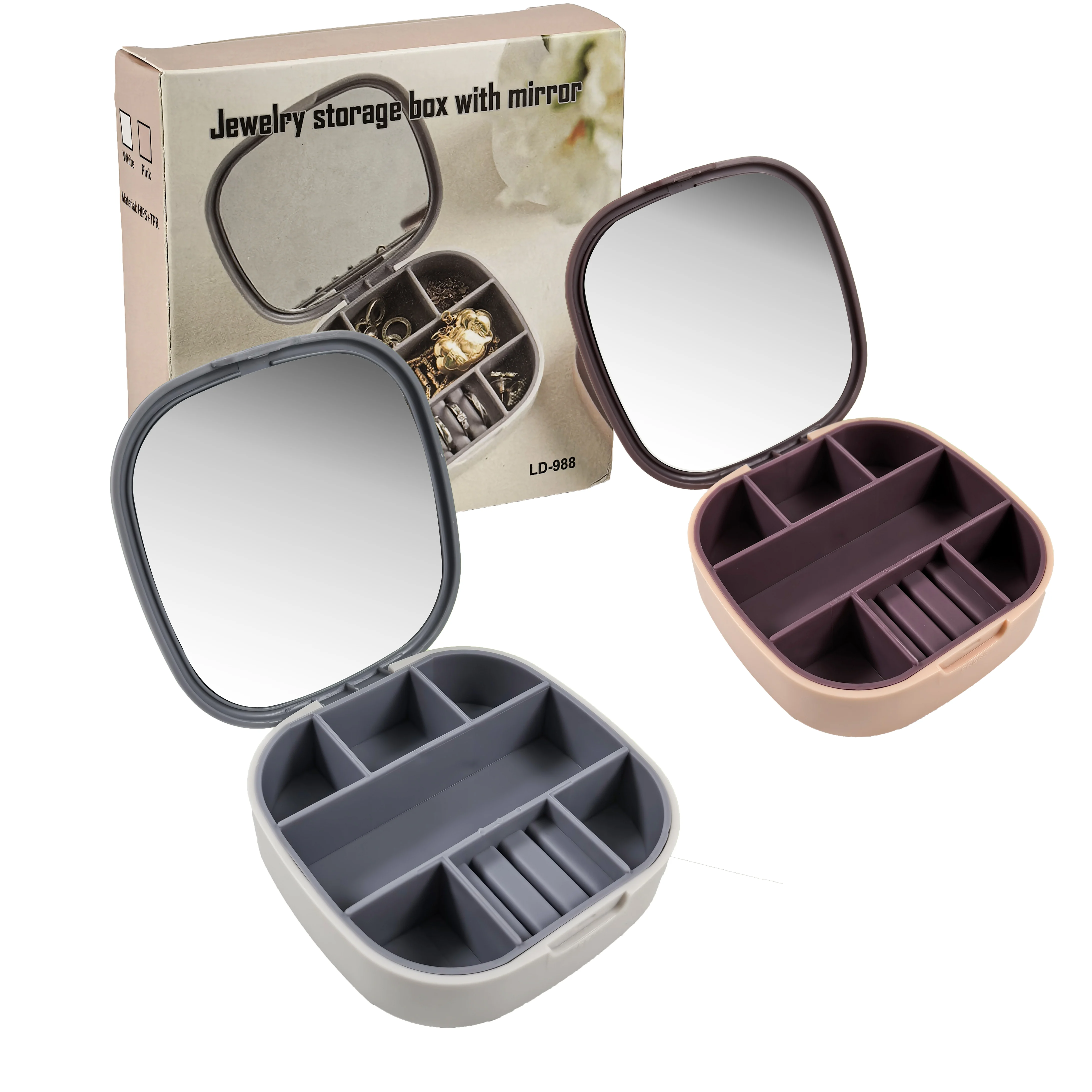 Kosmetische Schmuckaufbewahrungsbox, tragbar beim Ausgehen, mit Spiegel, Ring, Halskette, Schmuckschatulle, Damen-Haarschmuck, Ohrringe, Ohrringe, exquisite Schmuckaufbewahrungsbox