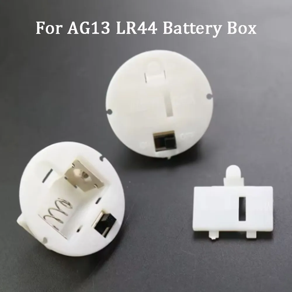 1 Sets For AG13 LR44 Battery Base Socket Organizer Holder Box Case With Switch Cover White Round Battery Case For Light String