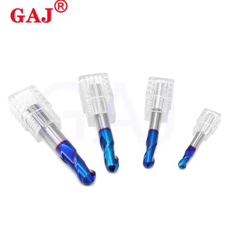 Milling CutterHRC65 Blue Nano Coating Milling Cutter 2Flute Tungsten Steel Carbide CNC Machine Machining Ball Head Endmills Tool