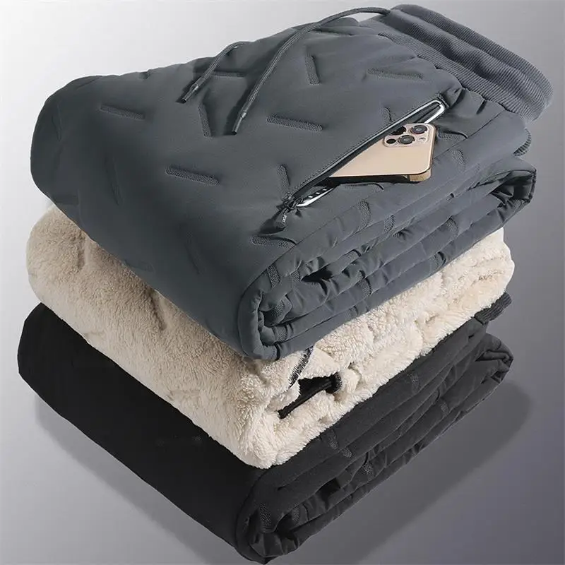 

Мужские зимние свободные длинные брюки с подкладкой Thiened Fce, модные повседневные молодежные хлопковые брюки с завязками на талии