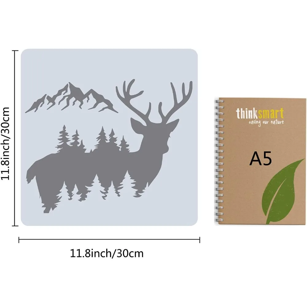 Sika Deer Stencil Template 11.8x11.8 Inch Elk Plastic Drawing Sign for Painting on Wood Wall Floor Canvas Scrapbook Card DIY