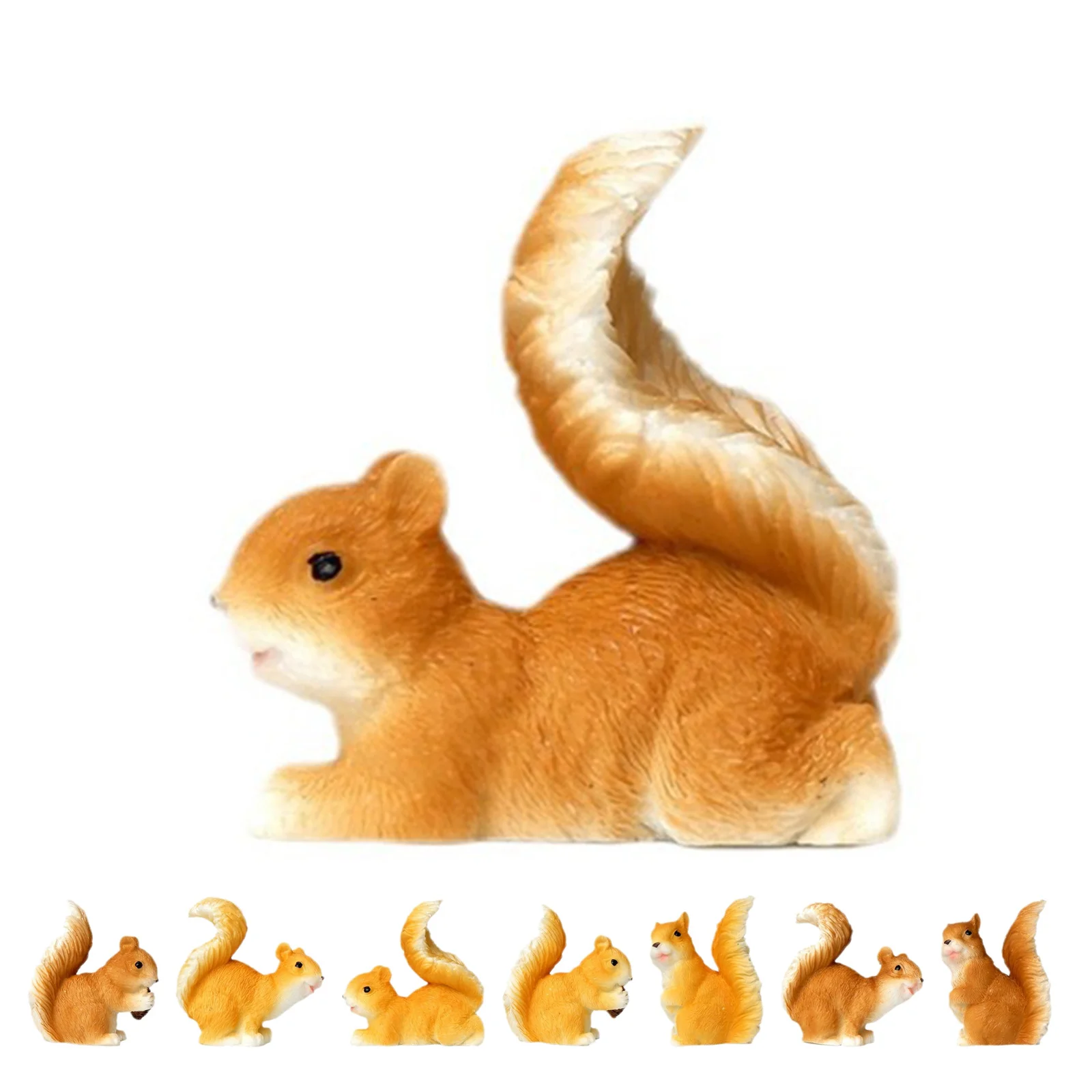 

8 шт. мини-фигурки белки из смолы, реалистичный садовый декор, микропейзажные украшения, очаровательные статуи маленьких животных для книжной полки