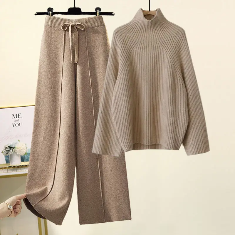 

Women Winter Warm Knitted Suit Oversized Turtleneck Sweater Pullover Top And Pant Two Piece Set Outfit Female Tracketsuit Cloth