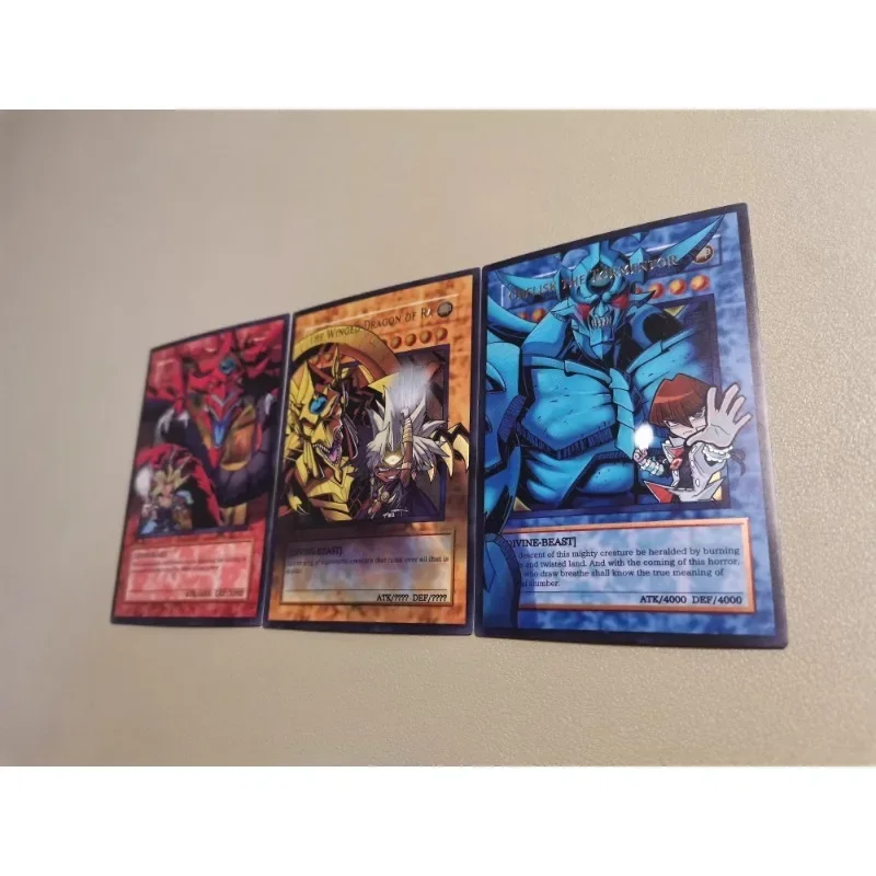 3pcs/set YuGiOh Sky Dragon Yugi Muto Obelisk The Tormentor Self Made Refraction Flash Card Anime Classics Game Collection Cards