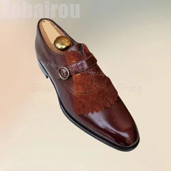 Brown Tassels Buckle Decor Matte Leather Loafers Fashion Slip On Men Shoes Luxury Handmade Party Banquet Office Men Dress Shoes