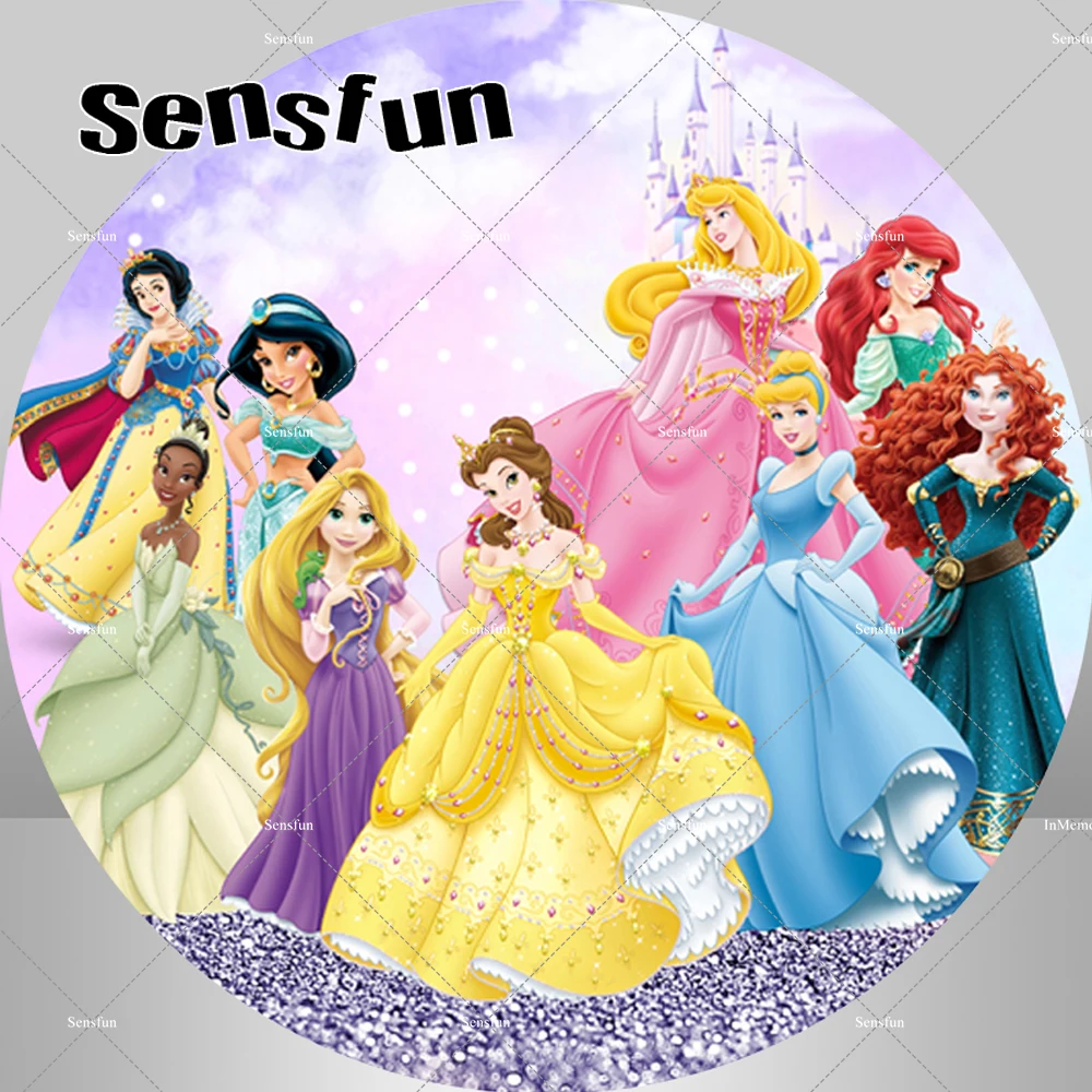 Disney Princess รอบฉากหลัง Belle Cinderella Ariel Plinth สําหรับสาว Baby Shower Birthday Party พื้นหลัง Fairy Tale