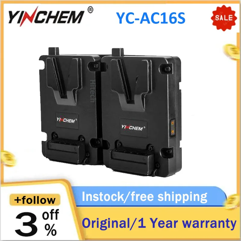 YinChem YC-AC16S New Dual Hot-Swap Adapter Plate V-Mount Camera Battery Power Charger Independent Warning LED D-TAP Ports