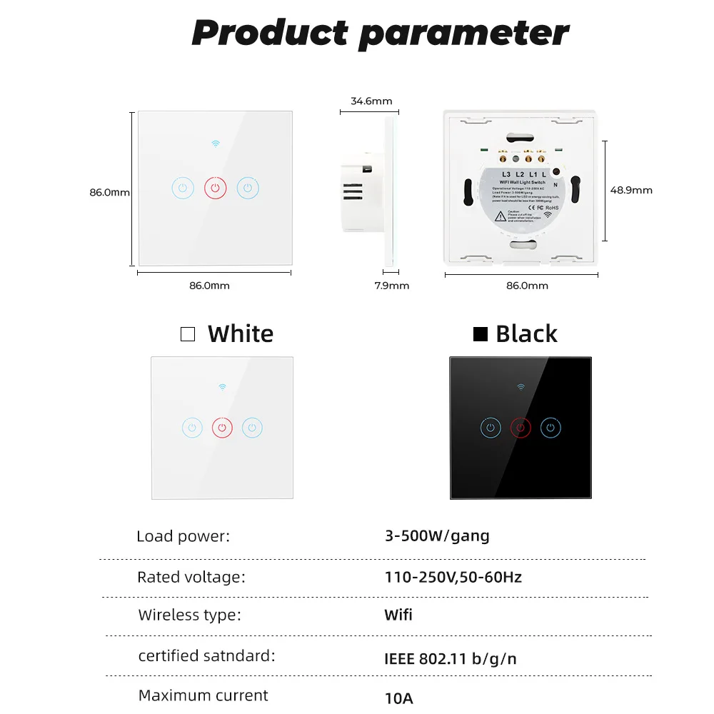 Luxus Neue Design Home Smart Wand für Tuya Elektrische Wifi Licht RF Fernbedienung 1/2/3/4Gang Wireless Touch PC Einpolig 16A