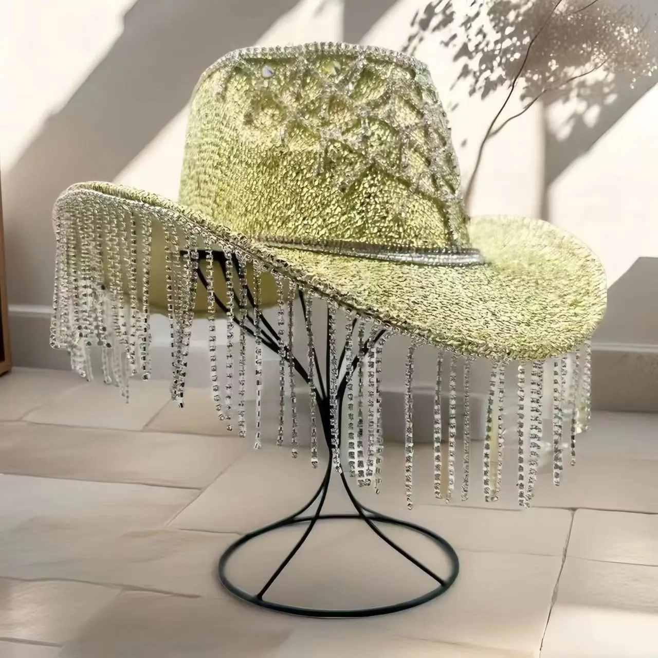 HongLuan Brokatowy Kapelusz Kostiumowy dla Dorosłych i Kapelusze Kowbojskie z Cyrkoniami dla Kobiet, Akcesoria do Cosplay Kowbojki i Kapelusz Kowbojski