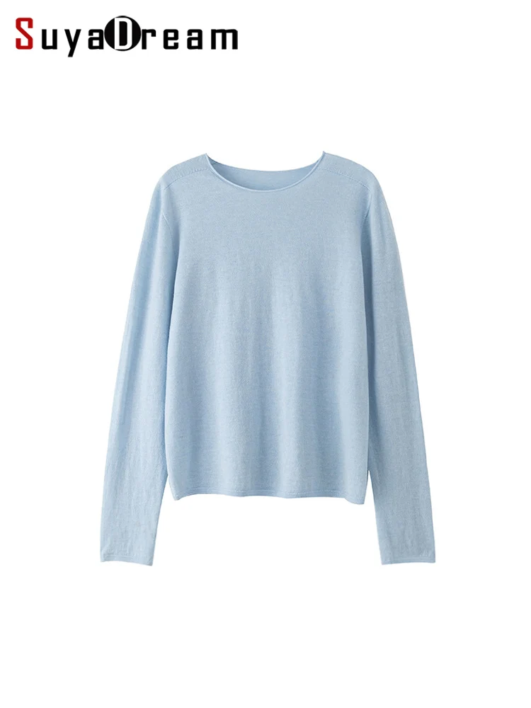 

SuyaDream, Women Wool Pullovers, 5%Cashmere 92%Wool, Soft Cozy Sweaters, 2025 Fall Winter Basic Solid Knit Top