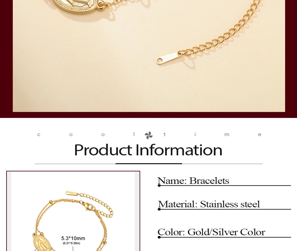 Doppellagiges Armband mit Kreuz und Jungfrau Maria für Damen, Edelstahl, zierliche Medaille, katholischer Schutzschmuck, verstellbar, Geschenk – Detail 2