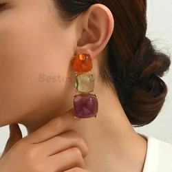 Fashion Colorful Resin Geometric Elegant Drop Earrings For Women Vintage Luxury Design Party Prom Exaggerated Jewelry Girl Gift