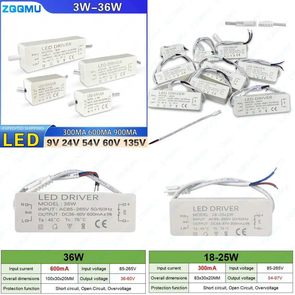 

LED Constant Current Driver 12W 20W 30W Power Supply 33-12V to 75-126V Waterproof LED Driver for Strip Lights Outdoor Lighting