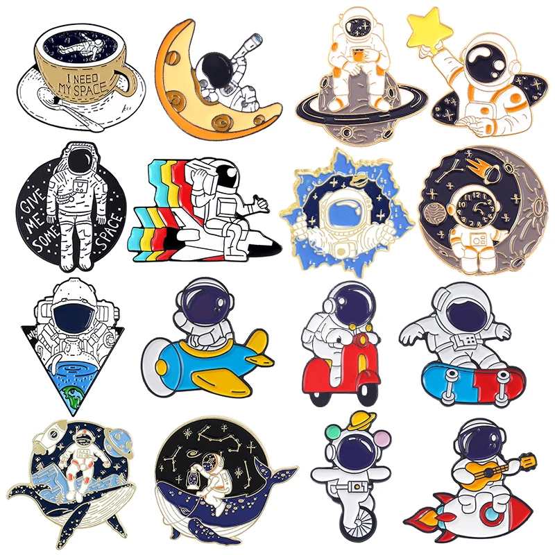 Pin esmaltado personalizado, broches de banda de astronauta, insignia de solapa, universo divertido de dibujos animados, joyería de la vida en el océano, necesita espacio