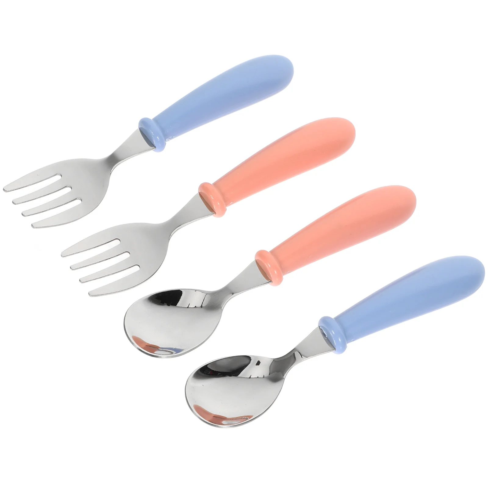 4Pcs Toddler Utensils Baby Feeding Fork Spoon Set Stainless Steel ABS Kids Tableware Durable Heat Resistant Dishwasher Safe