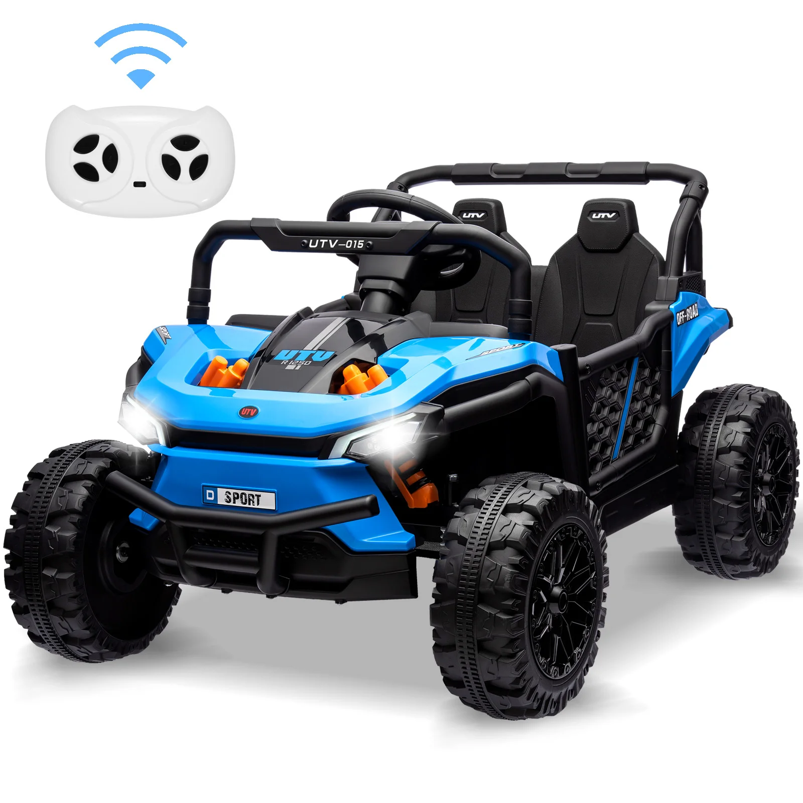 12V Electric UTV Car with Remote Control, Ride on Truck with Toy Storage Spring Suspension, LED Headlights, Ride Cars w/4 Wheels