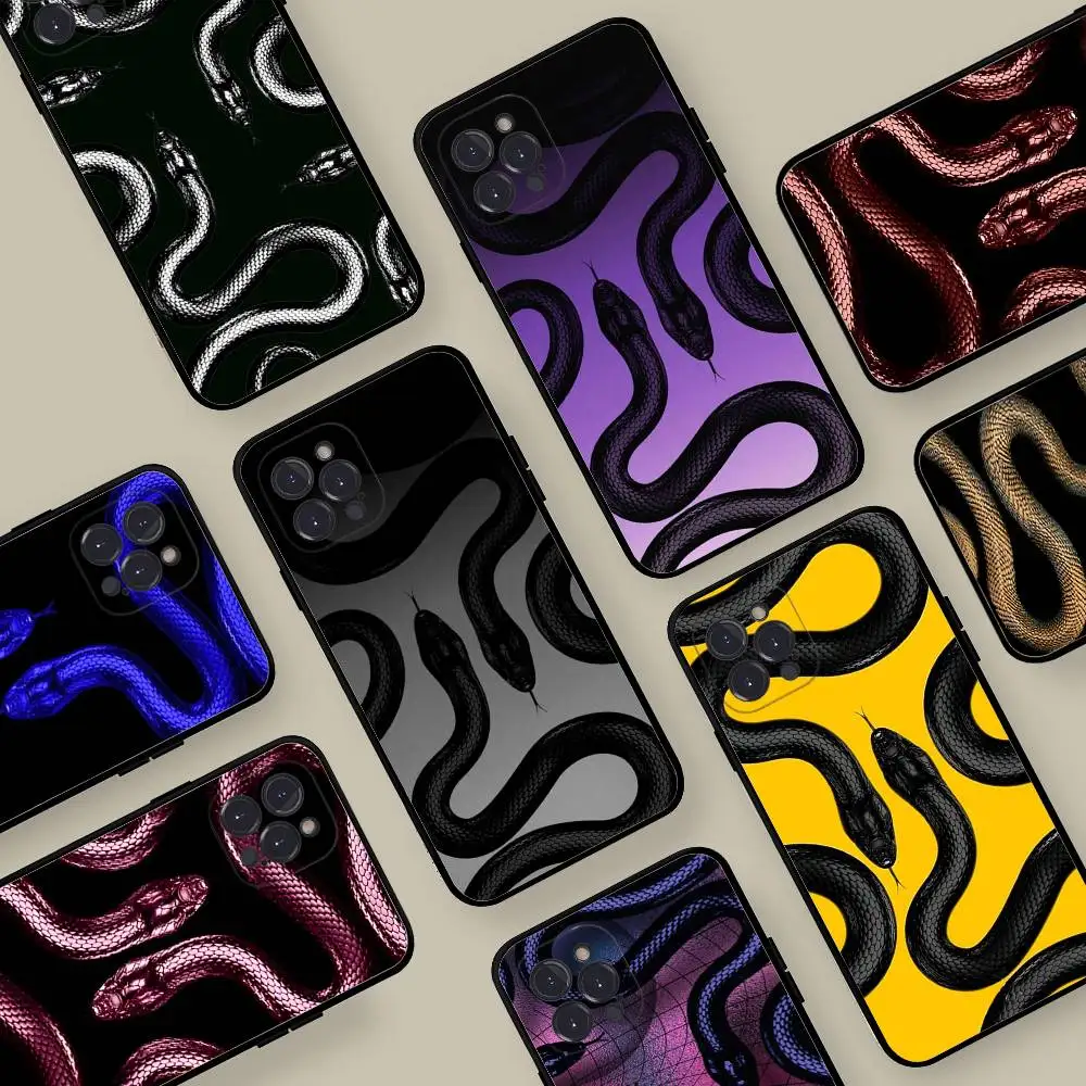 

Luxurious Gold Snake For IPhone 17 16 15 14 13 12 11 Pro Max Plus Shockproof Black Soft Phone Cover