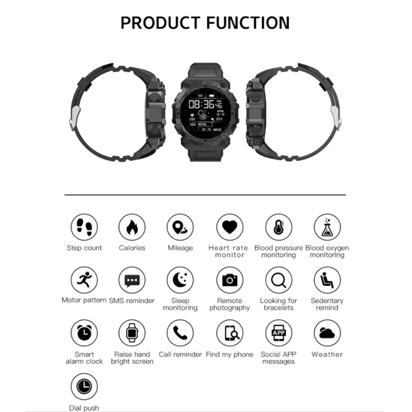 Newest Bluetooth Fitness Tracker Sports Smart Watch Reminder Color Screen FD68S Health Monitoring Wear Watch Black