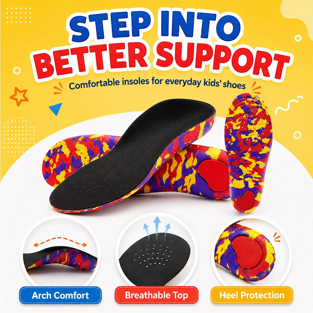 2-4 Pairs CORRECTiON Children Arch Support Insoles Orthopedic Plantar Fasciitis Flat Foot Health Sole Kid