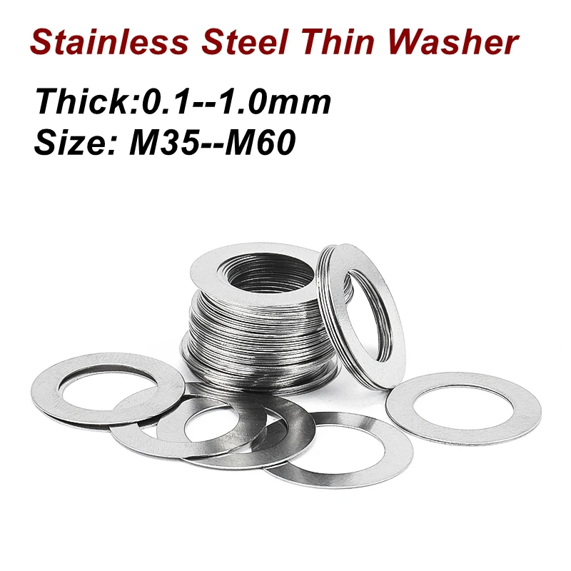 M35--M60 Stainless steel Flat Washer High precision Adjusting gasket Ultra thin shim Thickness 0.1 0.2 0.3 0.5 1mm