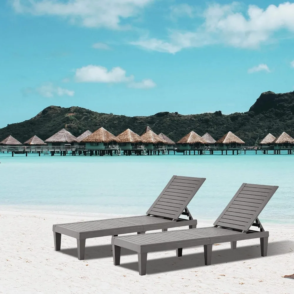 

Outdoor Chaise Lounge 2PCS, Adjustable Pool Lounge Chair with 5 Positions Backrest, Waterproof Sun Loungers, Durable Chair
