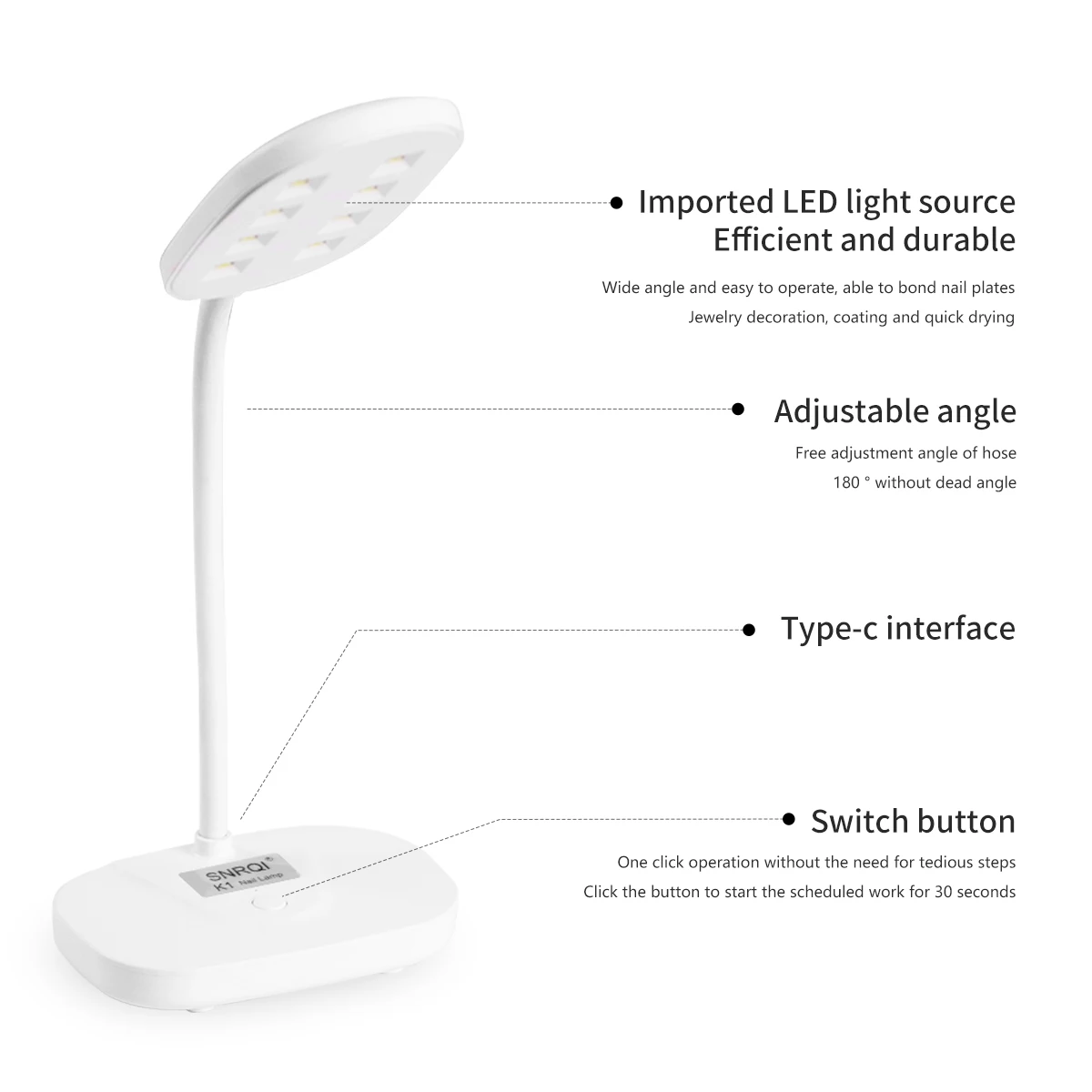 Draagbare 12W LED-harsuithardingslamp Hoge snelheid drogen met 8 LED-kralen LED-bureaulamp voor nagel, mini-UV-nagellamp, snel drogende UV-nageldroger Opvouwbaar ontwerp Energiezuinige technologie voor nagelsalon