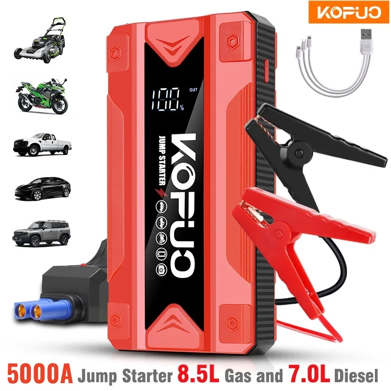 

5000A Portable Car Battery Jump Starter -Professional Auto Mechanic Tool (up to 8.5L Gas/7.0L Diesel) 12V Emergency Battery Bank