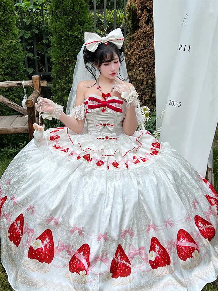 Splendido abito da sposa per compleanno in stile principessa, fascia alta, elegante, con fiocco, spalle scoperte, dolce e carino, maxi abiti slim per le donne Lolita