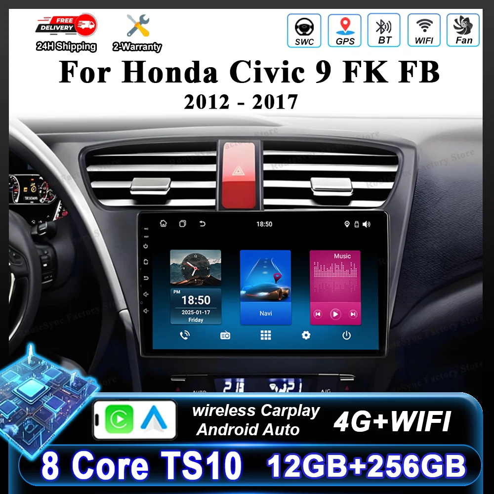 

Car DVD Android 16 GPS Navigation For Honda Civic 9 FK FB 2012-2017 Auto Radio Stereo Multimidia Video Player Carplay Bluetooth