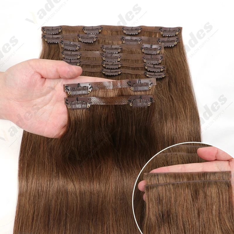 

Невидимая бесшовная лента, уток, тонкая и мягкая лента, 7 шт./компл., зажим из искусственной кожи для наращивания человеческих волос, 12-24 дюйма, 100 г, 120 г, зажим на волосах