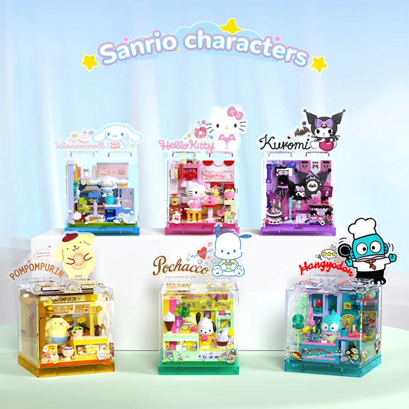 AREA-X Sanrio Series Kuromi Hellokitty Cinnamoroll Building Blocks MOC Creative House Ornament Model Bricks Toys For Adult Gifts