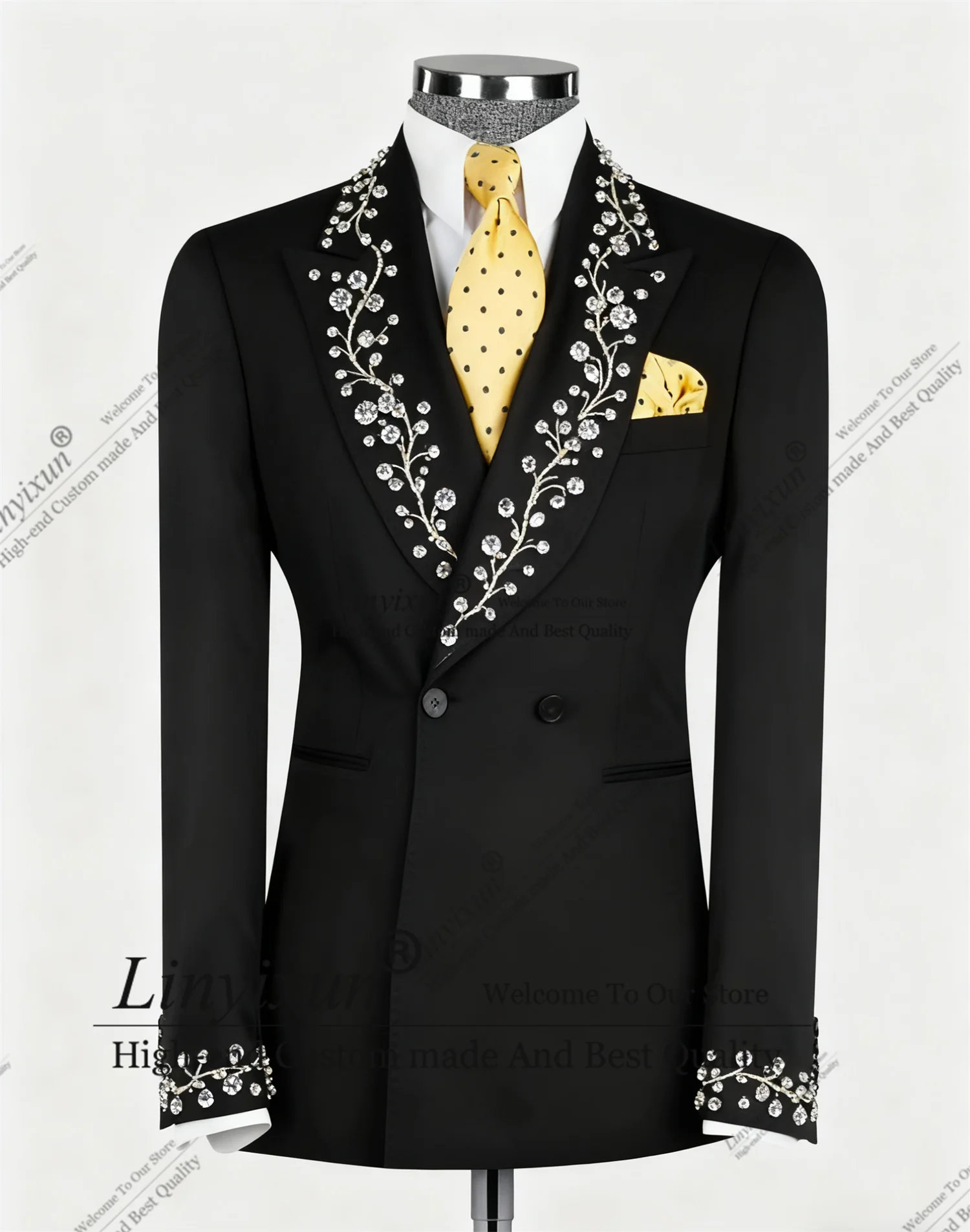 Formal Simple Diamond Crystals Men Suit 2 Pieces Sets Groom Male Blazers Slim Fit Customized Wedding Tuxedos Ropa hombre