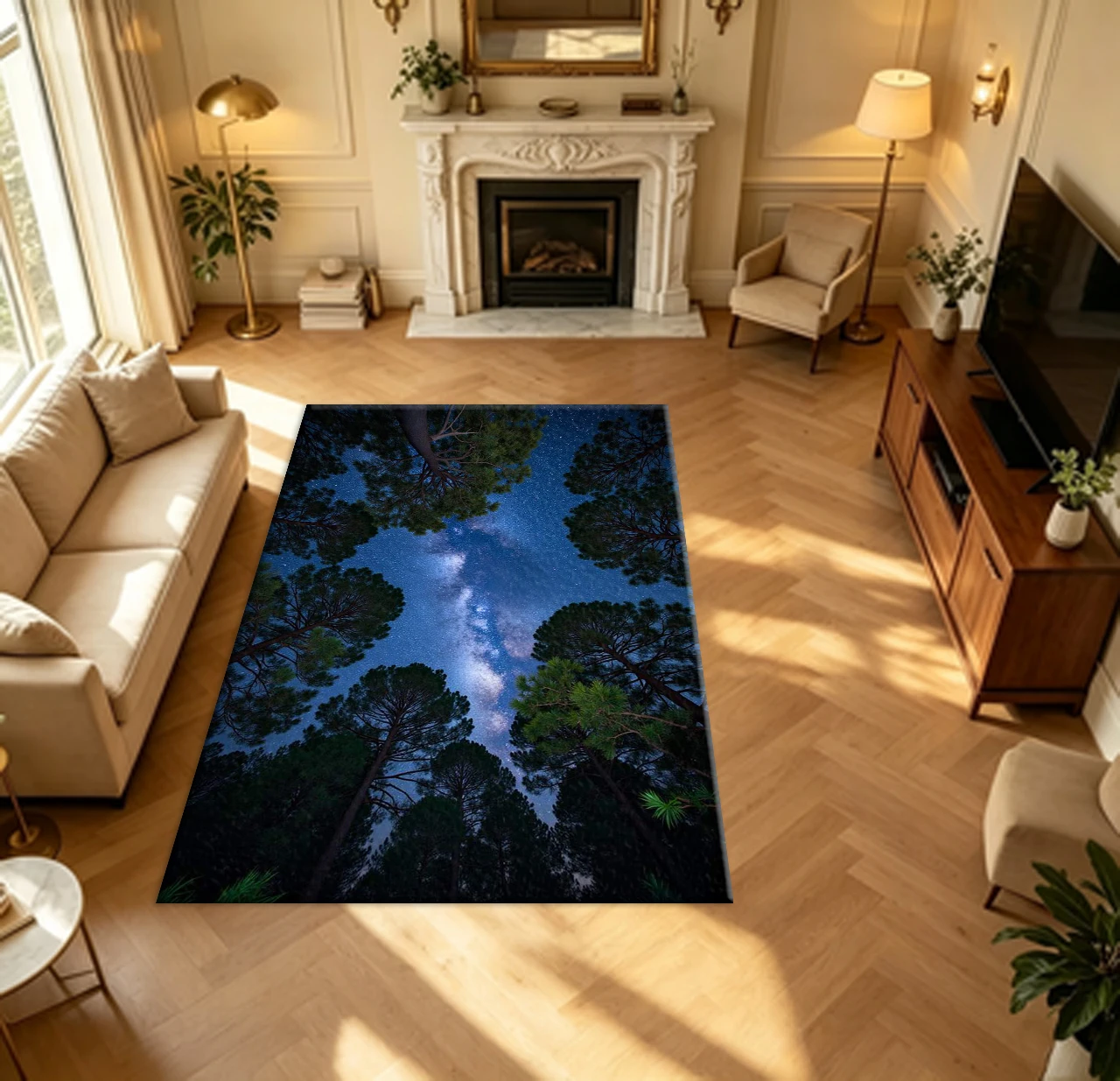 Forest Trees Milky Way Starry Night Sky carpet flooring Nature Scenery Floor Rug