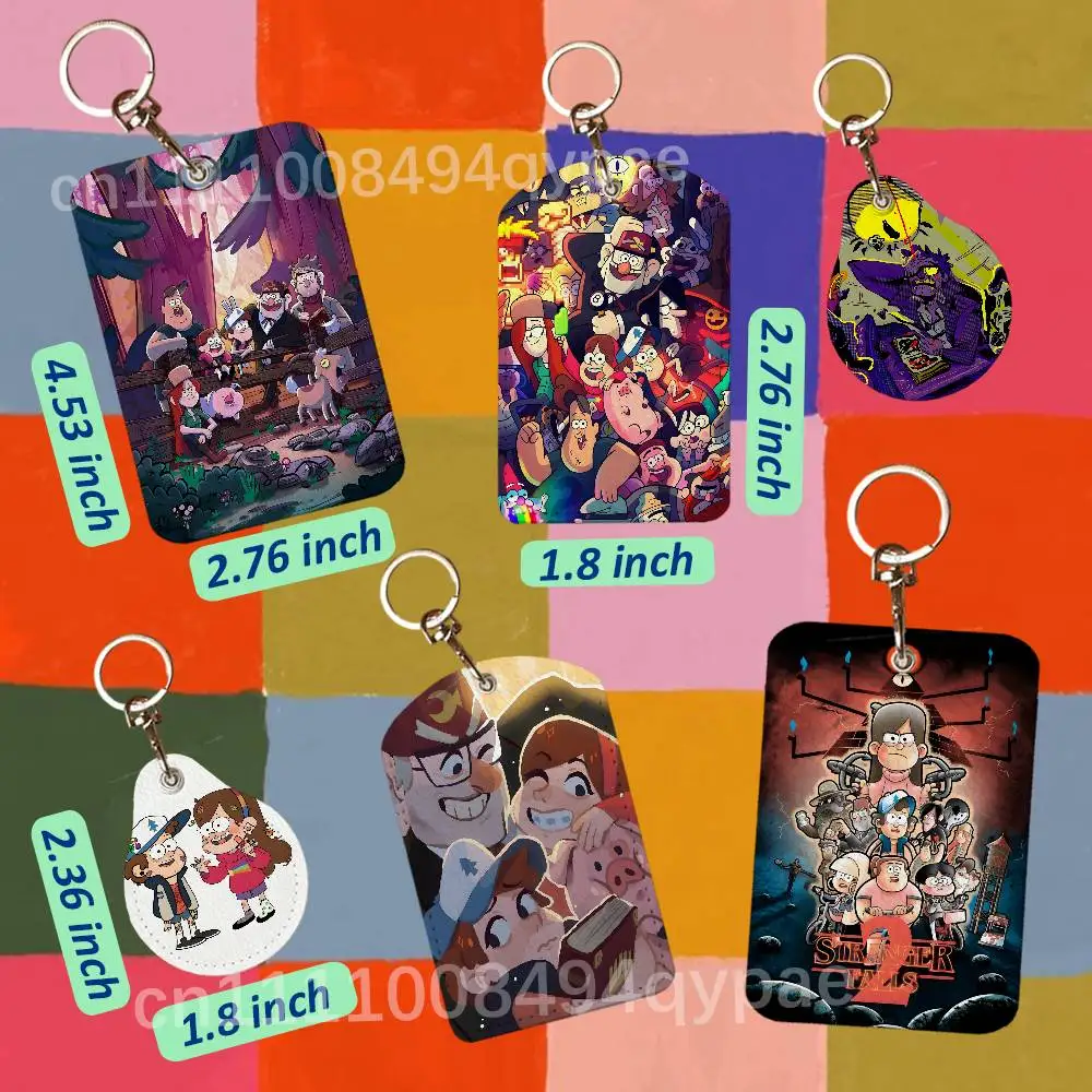 G-Gravity Falls Mabel Leather Access Card Case Anti-lost Card Holder Keychain Accessories Fingerprint-proof Key Tag Ring
