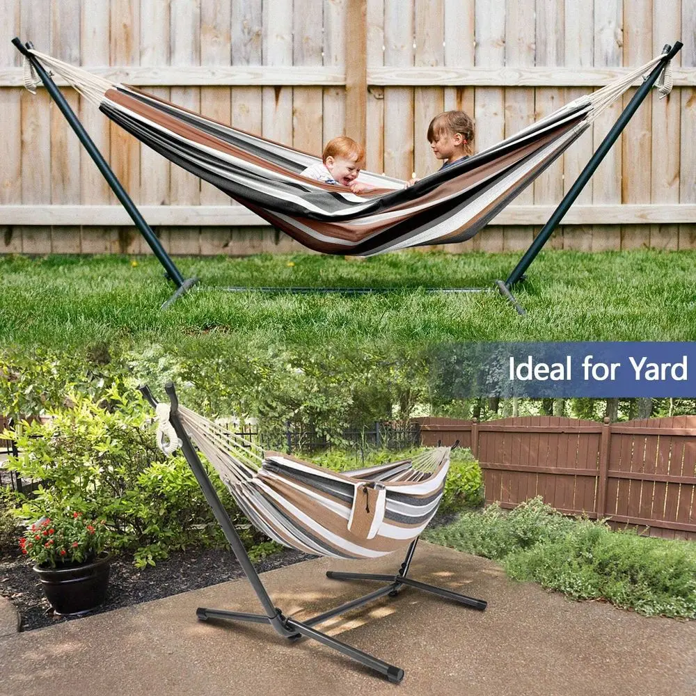 

Small Color Bar Black Rack Terylene Cotton Hammock Iron Hammock Set 330.00lbs