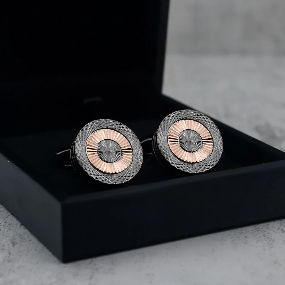 High Quality Brass Material French Shirt Cufflinks Light Luxury And Elegant Double-Layer Electroplated Contrasting Color Design