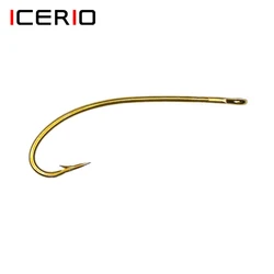 ICERIO 100PCS Long Shank Curved Nymphs Fly Hook Terrestrial Dry Fly Stimulator Flies Stonefly Barbed Hooks