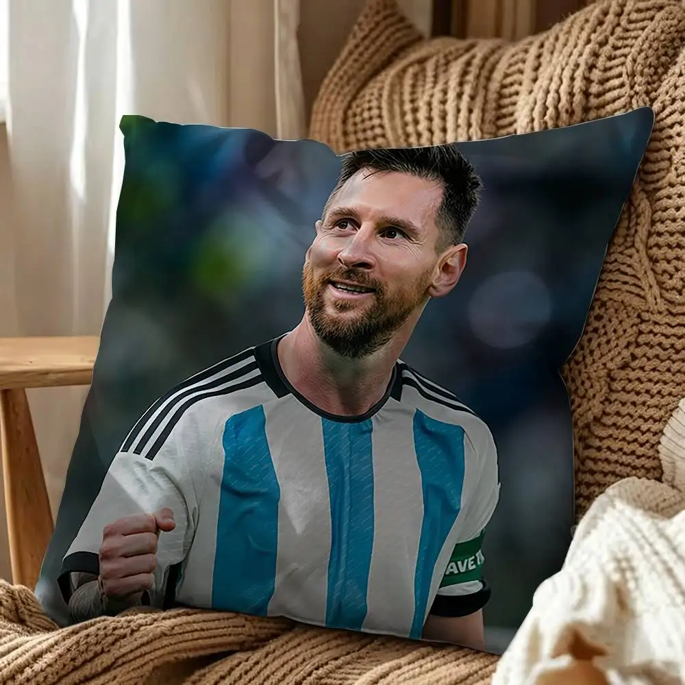 Football Jersey M-Messis Square Double-Sided Printed Pillow Case Sofa Cushion Cover Bedroom Bedside Decor