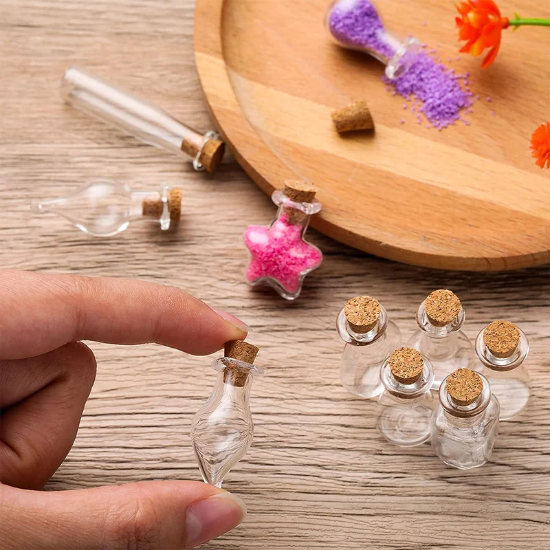 10 garrafas de vidro pequenas dos pces com frascos claros da rolha da cortiça frascos minúsculos do casamento 0.5-5ml mensagem favor recipientes