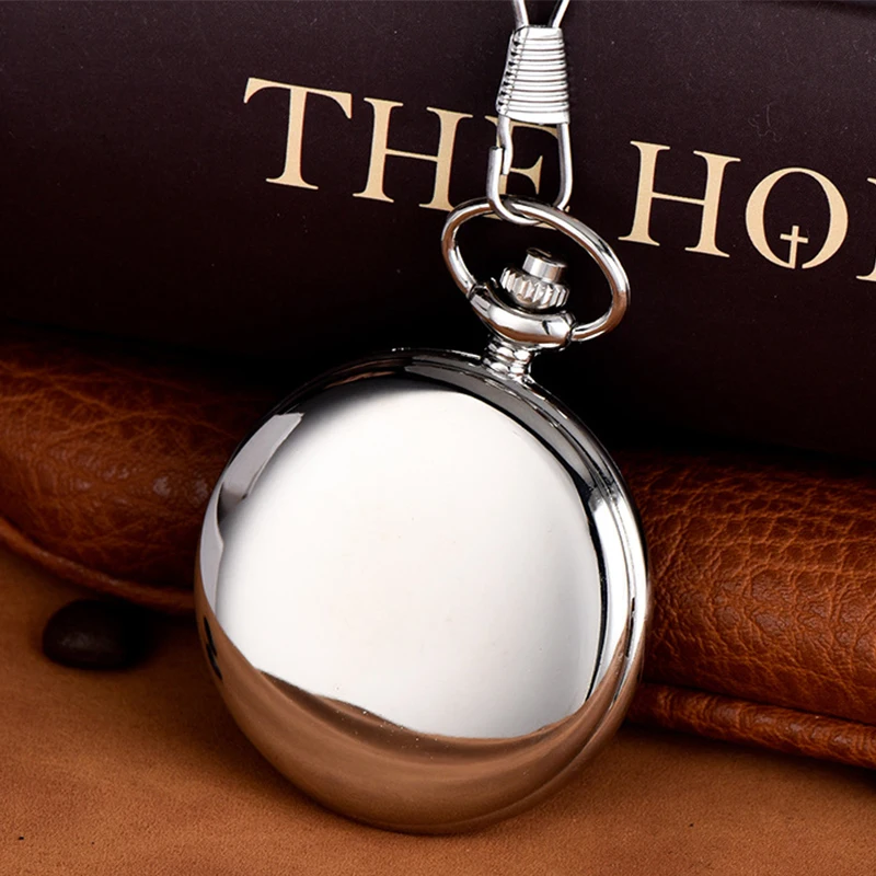 

Vintage Luxury Smooth & Matte Sliver Case Quartz Pocket Watch for Men Roman Numeral Fob Chain Necklace Pendant Clock for Gifts